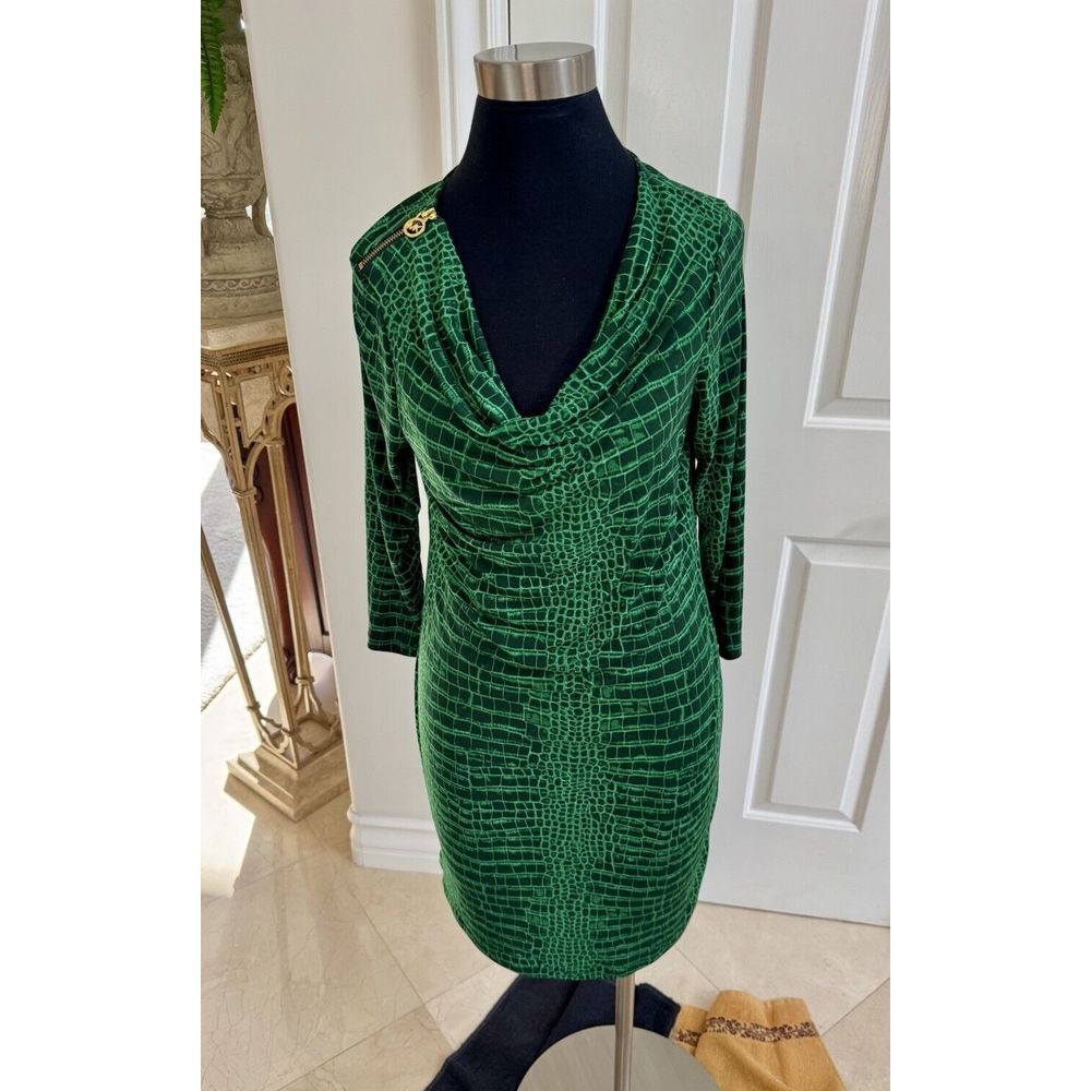 NWT Michael Kors Dress Womens Sz M Green Animal Reptile Print KneeLength Stretch